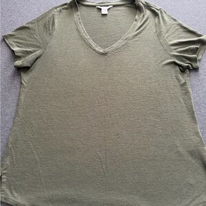 Athleta Olive V-Neck Short Sleeve Tee